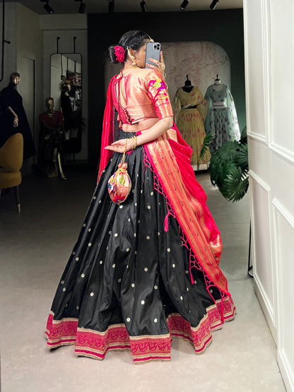 Paithani Jacquard Silk Lehenga Choli Set with Zari Dupatta & Batwa