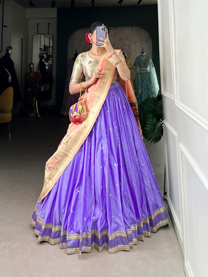 Paithani Jacquard Silk Lehenga Choli Set with Zari Dupatta & Batwa