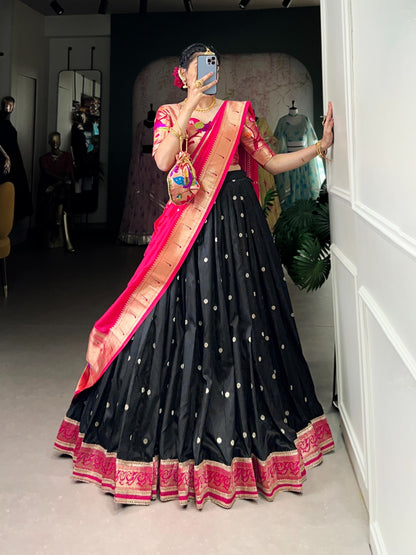 Paithani Jacquard Silk Lehenga Choli Set with Zari Dupatta & Batwa