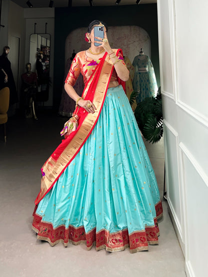 Paithani Jacquard Silk Lehenga Choli Set with Zari Dupatta & Batwa