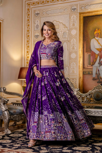 Purple Georgette Embroidered Semi-Stitched Lehenga Choli with Dupatta