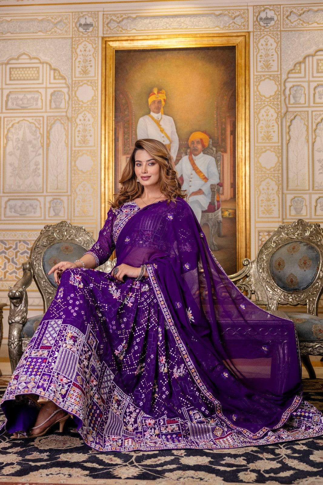 Purple Georgette Embroidered Semi-Stitched Lehenga Choli with Dupatta