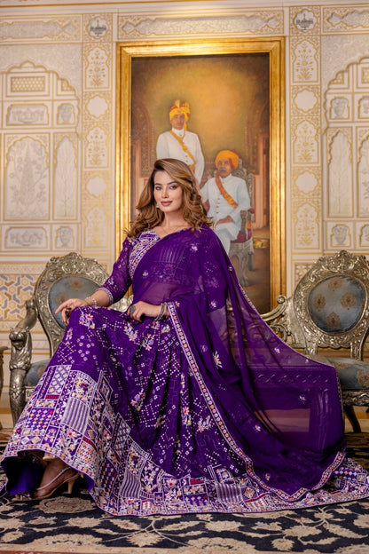 Purple Georgette Embroidered Semi-Stitched Lehenga Choli with Dupatta