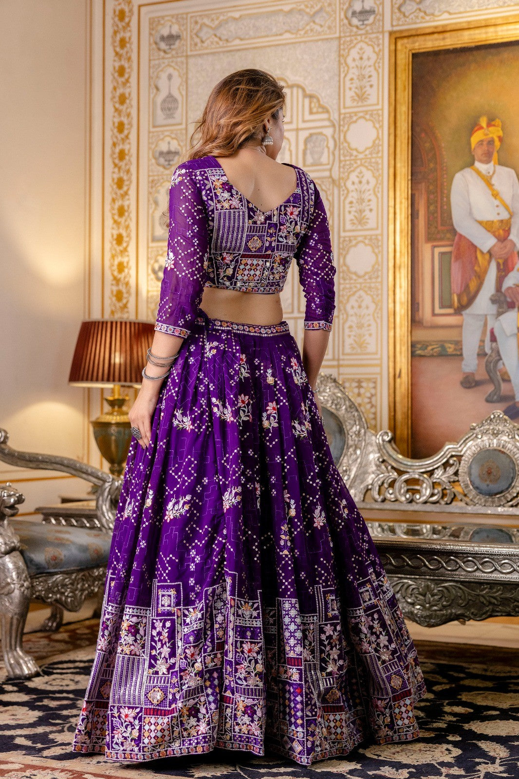 Purple Georgette Embroidered Semi-Stitched Lehenga Choli with Dupatta