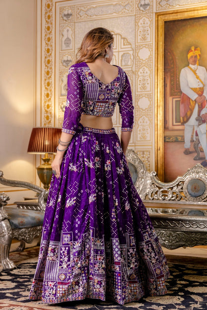 Purple Georgette Embroidered Semi-Stitched Lehenga Choli with Dupatta