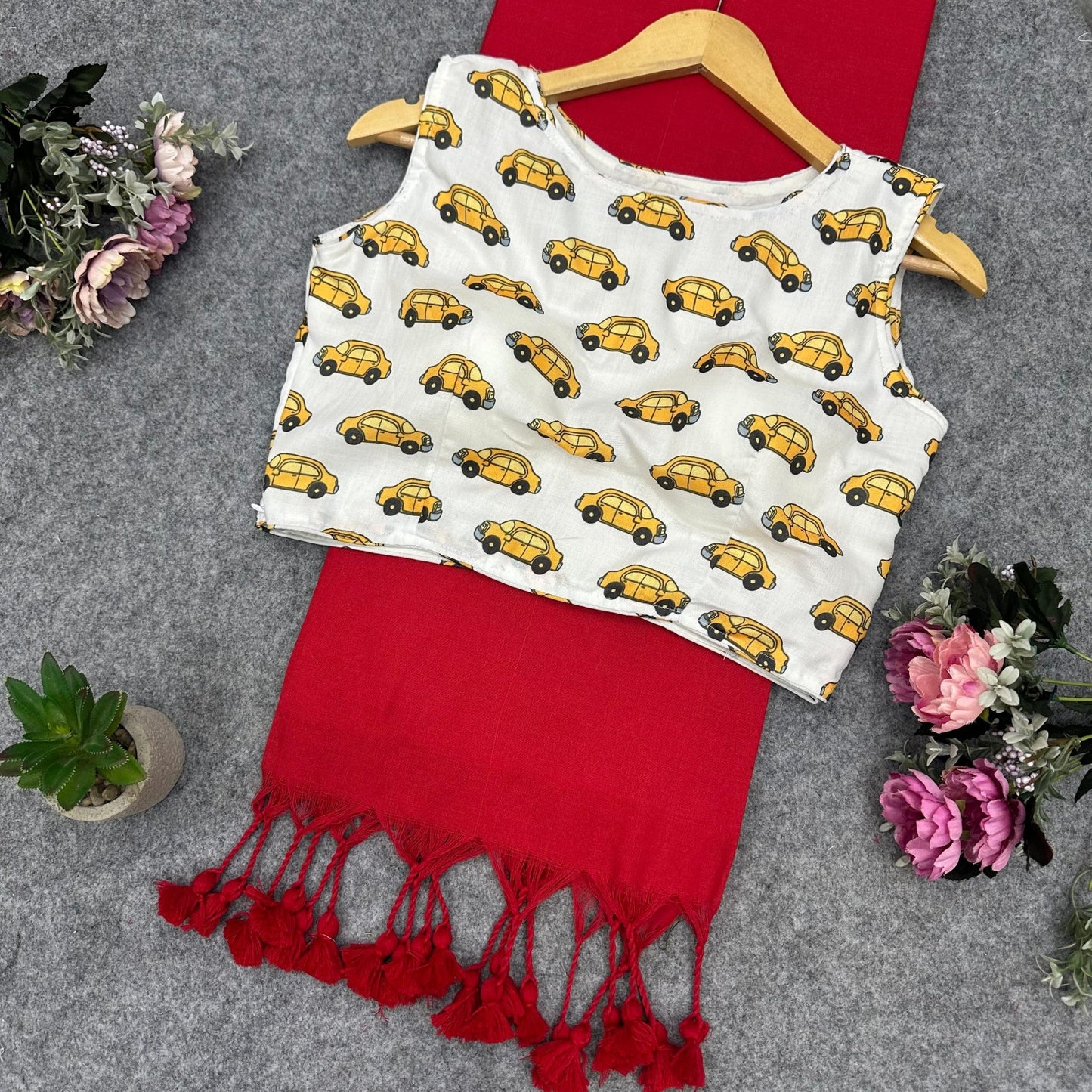 Printed Readymade Blouse with Solid Color Saree Multiple Vibrant Shades