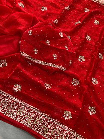 Party Wear Fendy Chiffon Silk Saree with Embroidery and Piping Border
