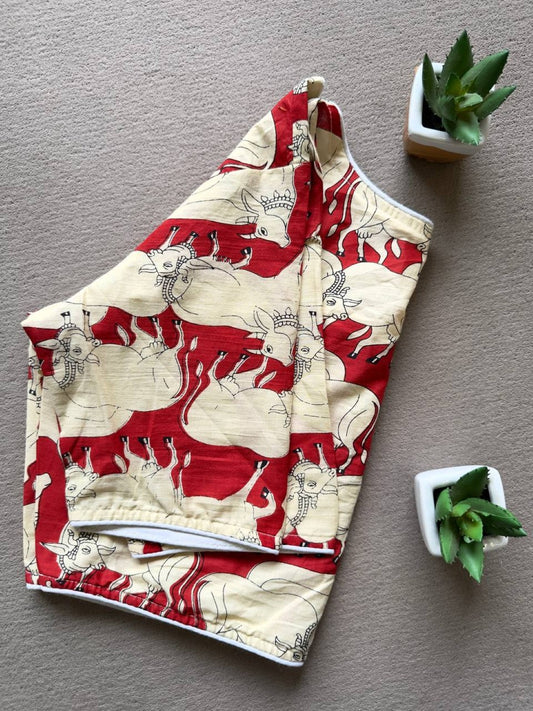 Beige Cow Print Cotton Fabric Front Open Non Padded Blouse