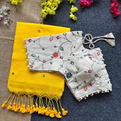 Pure Khadi Cotton saree with Readymade Embroidered Sequins Blouse