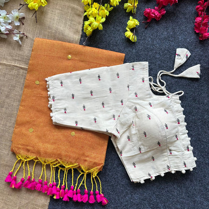 Pure Khadi Cotton saree with Readymade Embroidered Sequins Blouse