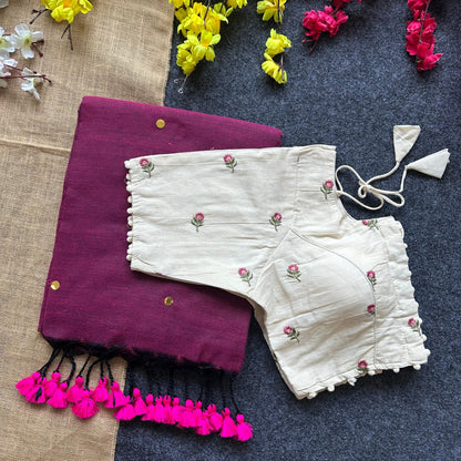 Pure Khadi Cotton saree with Readymade Embroidered Sequins Blouse