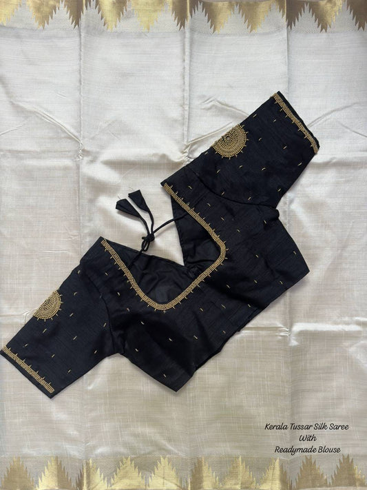 Assam Silk Maggam Handwork Blouse – Gola Design with Elbow Sleeves