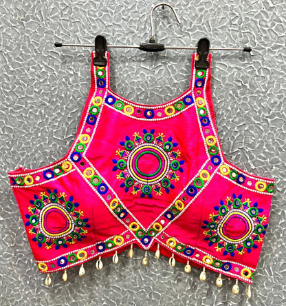 Sleeveless Mirror work Embroidered Blouse with Cowrie Shell work
