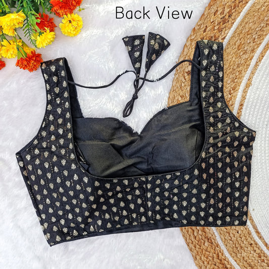 Cotton Jacquard Blouse with Crosset & Jari Weaving Work Sweetheart Neck- Back Open Style