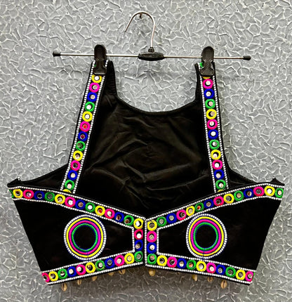 Sleeveless Mirror work Embroidered Blouse with Cowrie Shell work