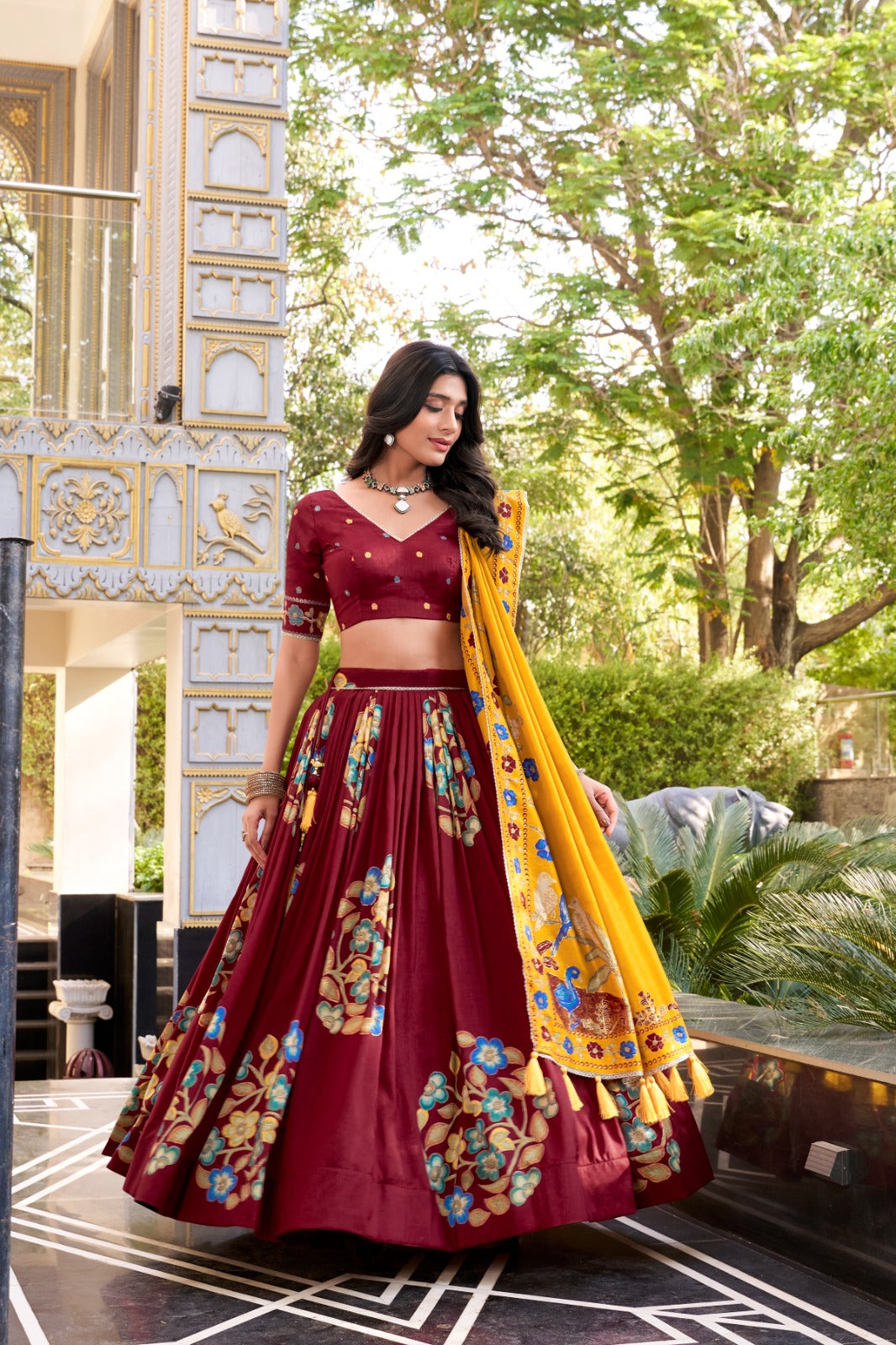 Designer Tasar Silk Lehenga Choli Set with Gotta Patti Dupatta