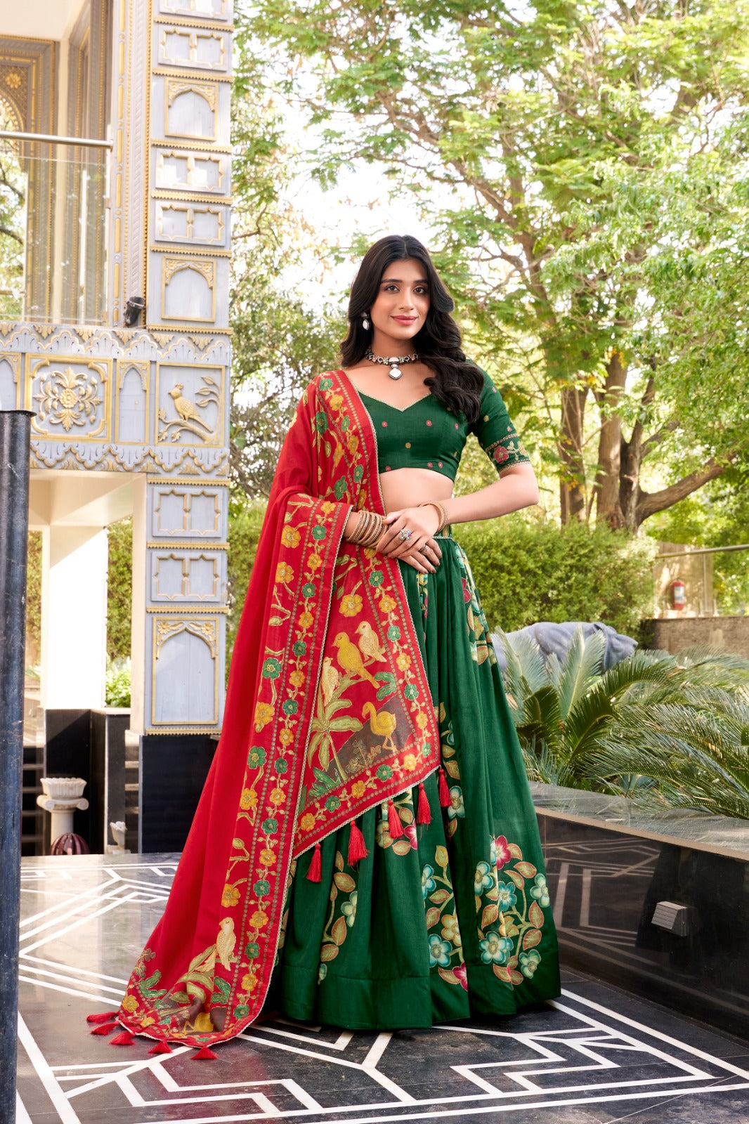 Designer Tasar Silk Lehenga Choli Set with Gotta Patti Dupatta