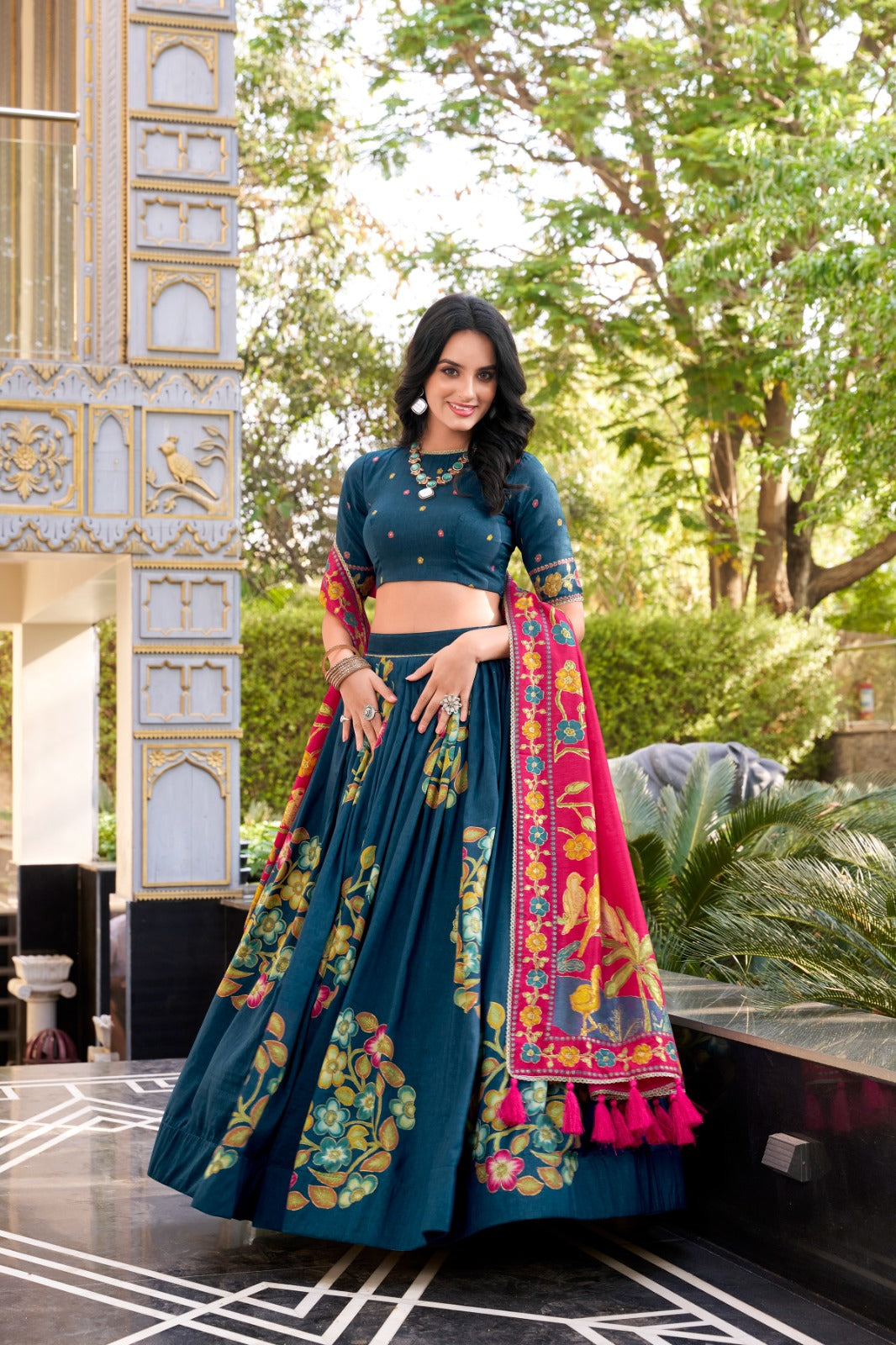 Designer Tasar Silk Lehenga Choli Set with Gotta Patti Dupatta