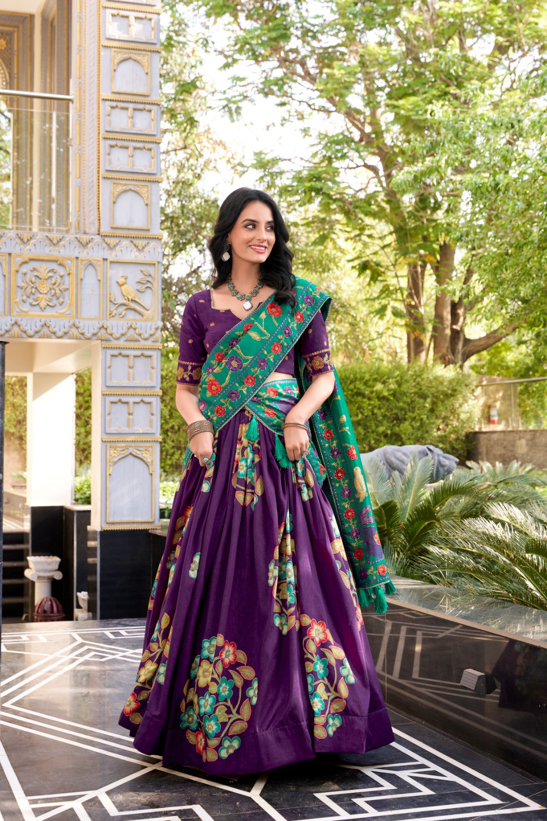 Designer Tasar Silk Lehenga Choli Set with Gotta Patti Dupatta