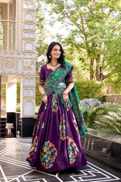 Designer Tasar Silk Lehenga Choli Set with Gotta Patti Dupatta