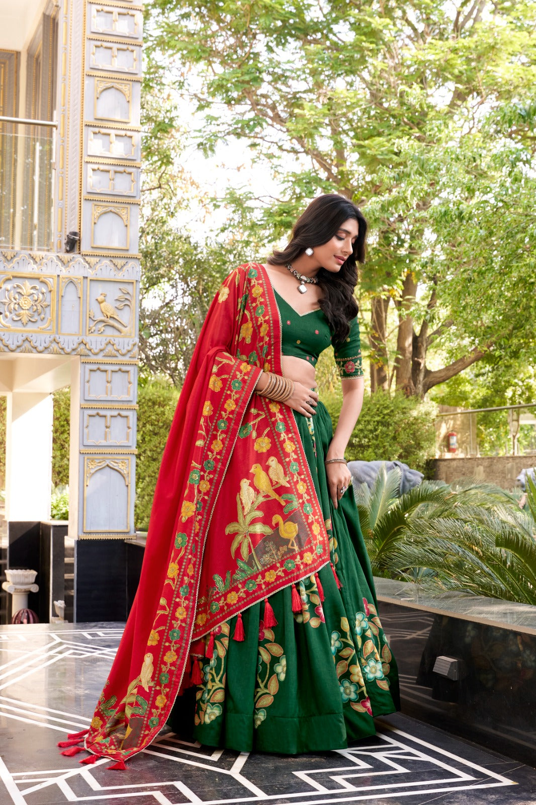 Designer Tasar Silk Lehenga Choli Set with Gotta Patti Dupatta
