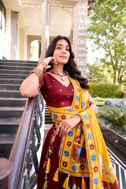 Designer Tasar Silk Lehenga Choli Set with Gotta Patti Dupatta