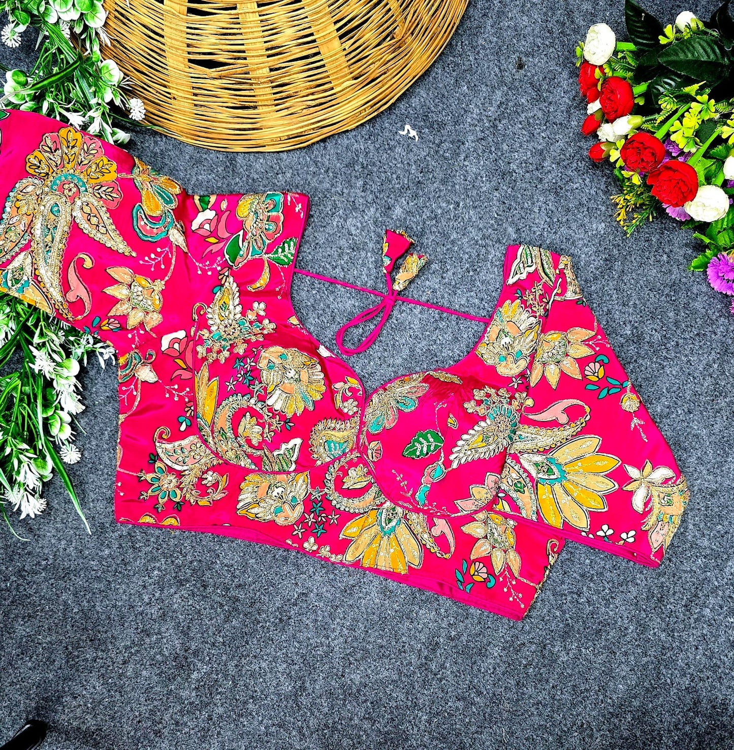 Crepe Viscose Pojisan Embroidered Partywear Blouse for Women