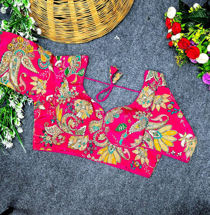 Crepe Viscose Pojisan Embroidered Partywear Blouse for Women