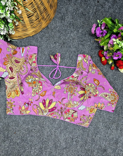 Crepe Viscose Pojisan Embroidered Partywear Blouse for Women