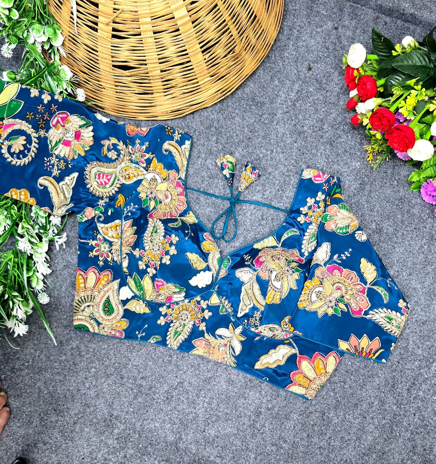 Crepe Viscose Pojisan Embroidered Partywear Blouse for Women