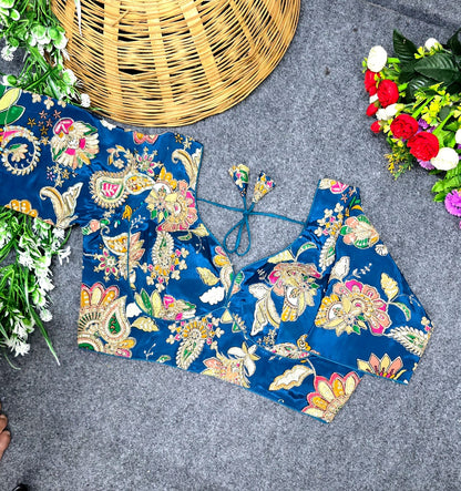 Crepe Viscose Pojisan Embroidered Partywear Blouse for Women