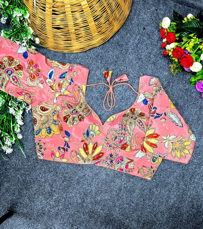 Crepe Viscose Pojisan Embroidered Partywear Blouse for Women