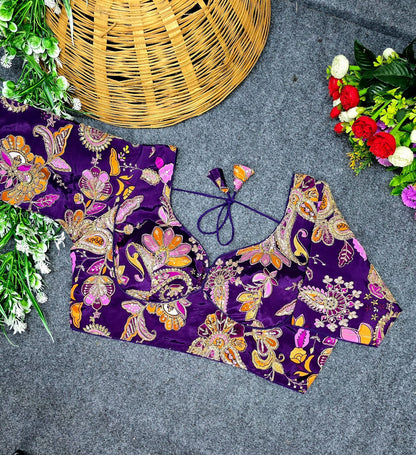 Crepe Viscose Pojisan Embroidered Partywear Blouse for Women