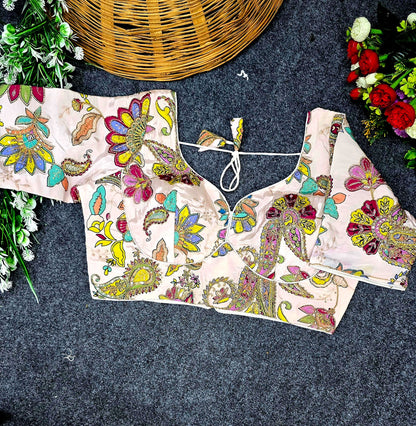 Crepe Viscose Pojisan Embroidered Partywear Blouse for Women