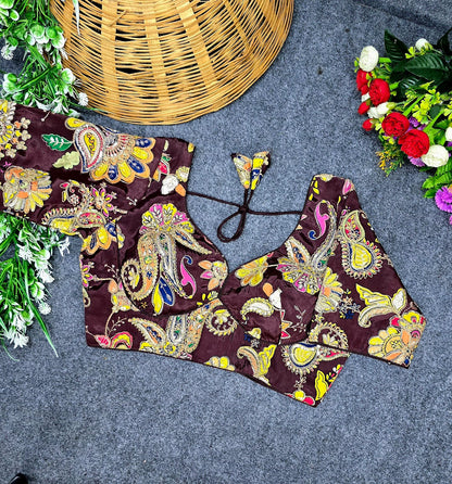 Crepe Viscose Pojisan Embroidered Partywear Blouse for Women