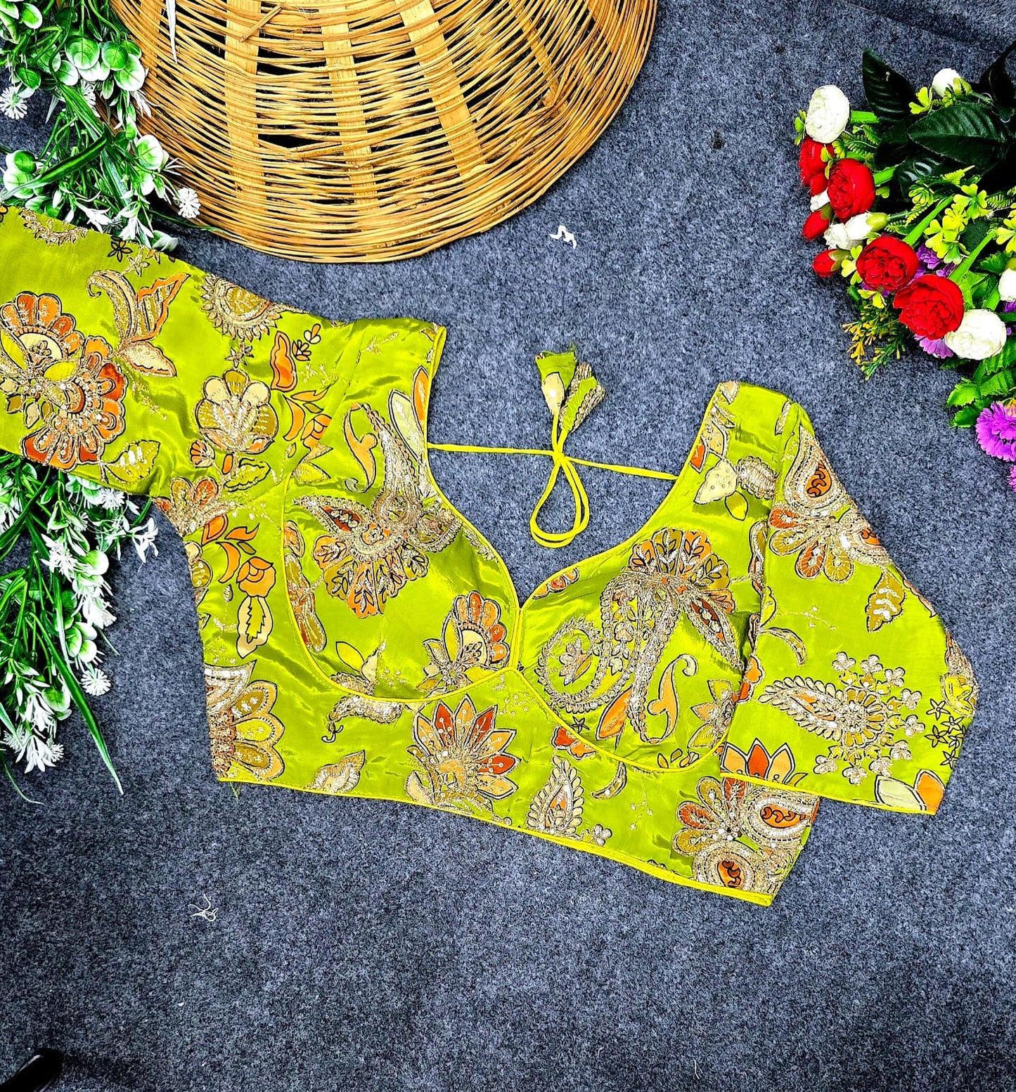 Crepe Viscose Pojisan Embroidered Partywear Blouse for Women
