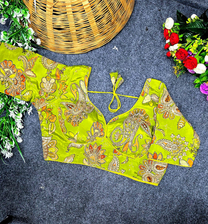 Crepe Viscose Pojisan Embroidered Partywear Blouse for Women