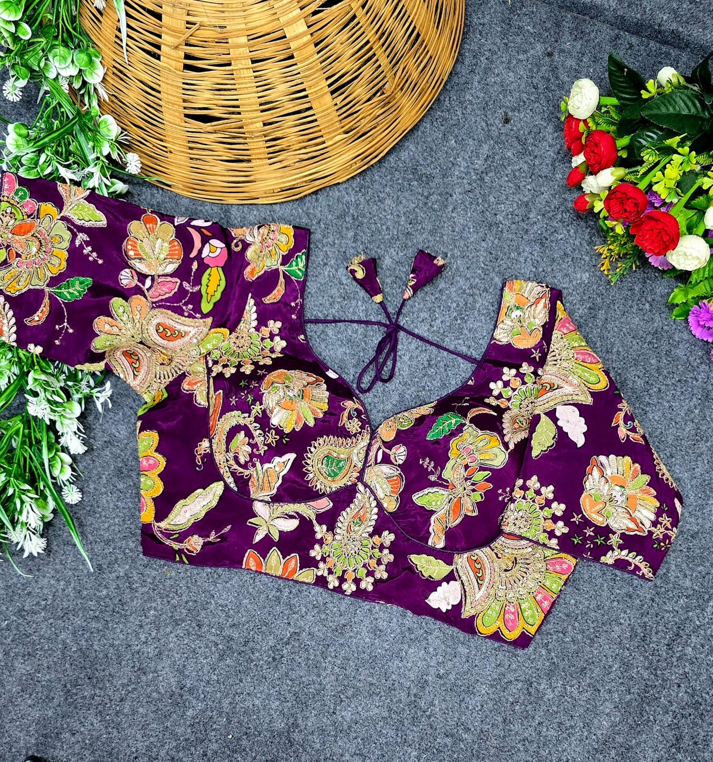 Crepe Viscose Pojisan Embroidered Partywear Blouse for Women