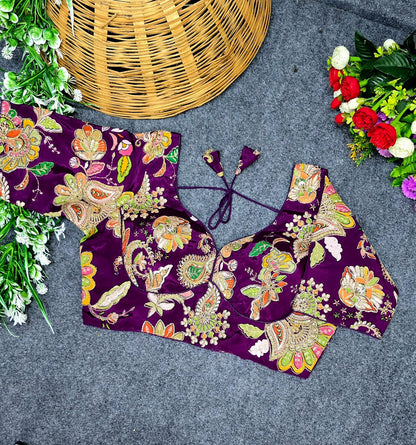Crepe Viscose Pojisan Embroidered Partywear Blouse for Women