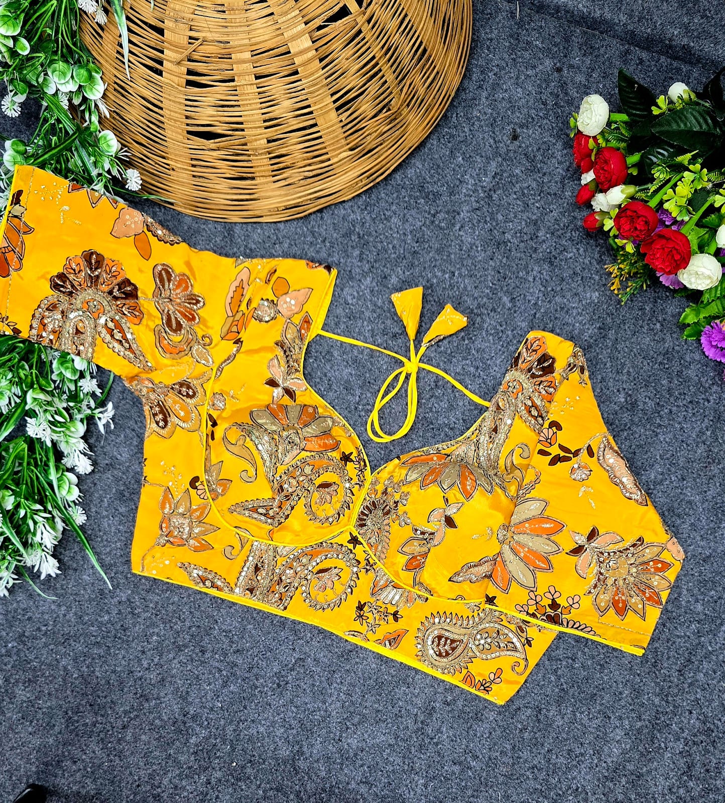 Crepe Viscose Pojisan Embroidered Partywear Blouse for Women