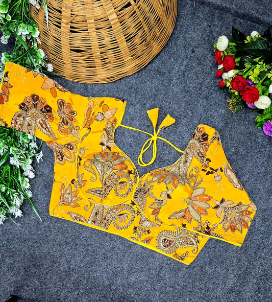 Crepe Viscose Pojisan Embroidered Partywear Blouse for Women