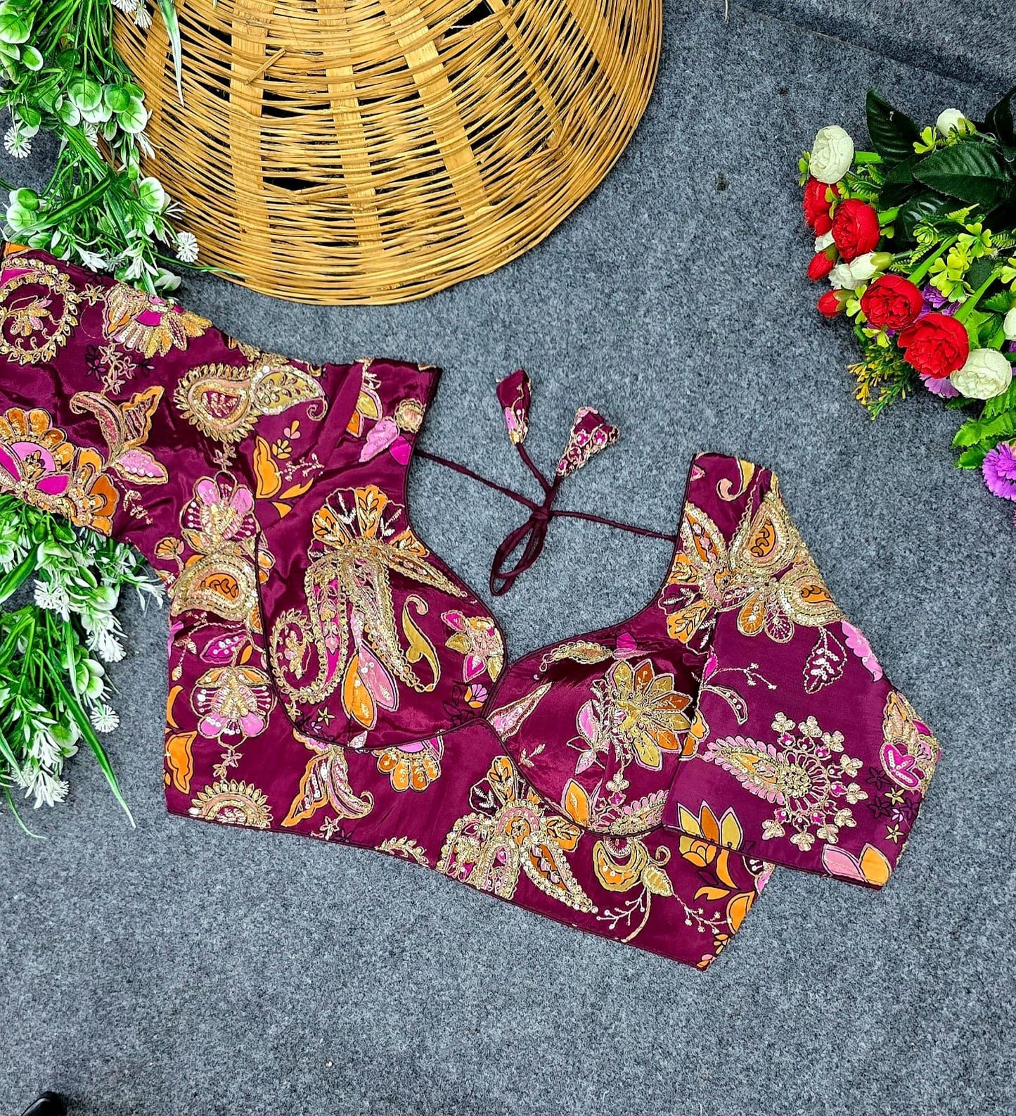 Crepe Viscose Pojisan Embroidered Partywear Blouse for Women