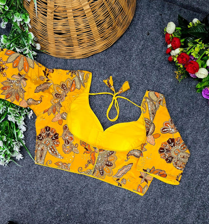 Crepe Viscose Pojisan Embroidered Partywear Blouse for Women