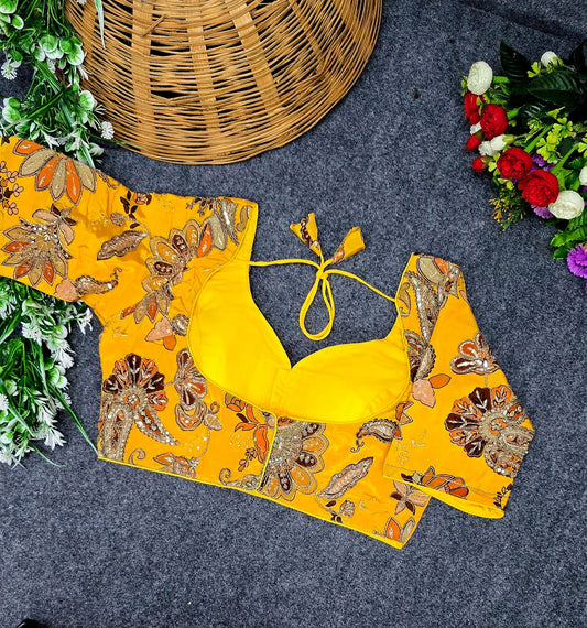 Crepe Viscose Pojisan Embroidered Partywear Blouse for Women
