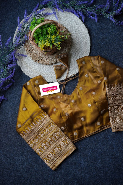 Readymade Long Sleeves V Neck Stitched Silk Embroidered Zari Work Blouse