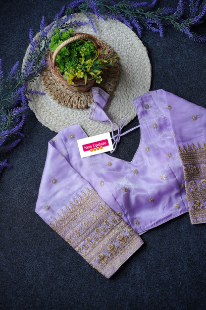 Readymade Long Sleeves V Neck Stitched Silk Embroidered Zari Work Blouse