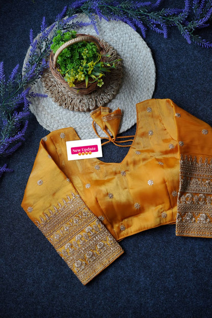 Readymade Long Sleeves V Neck Stitched Silk Embroidered Zari Work Blouse