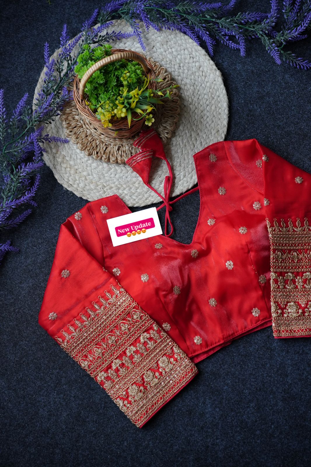 Readymade Long Sleeves V Neck Stitched Silk Embroidered Zari Work Blouse