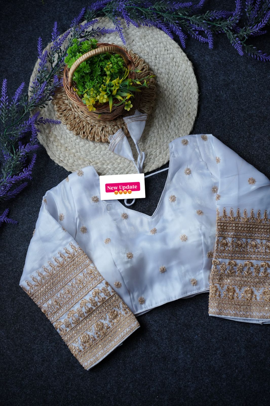 Readymade Long Sleeves V Neck Stitched Silk Embroidered Zari Work Blouse