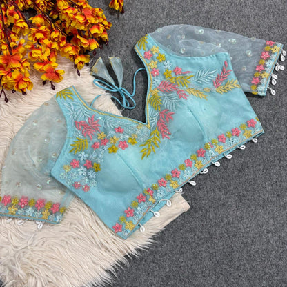 Readymade Sweetheart Neck Embroidered Blouse with Stylish Kodi Latkan